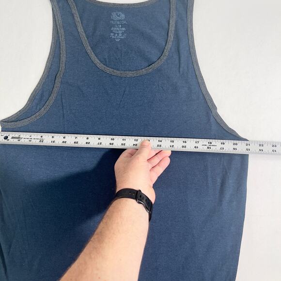 Fruit of the Loom Tank Top Men's L Heathered Navy w/ Gray Contrast Trim - Picture 4 of 6
